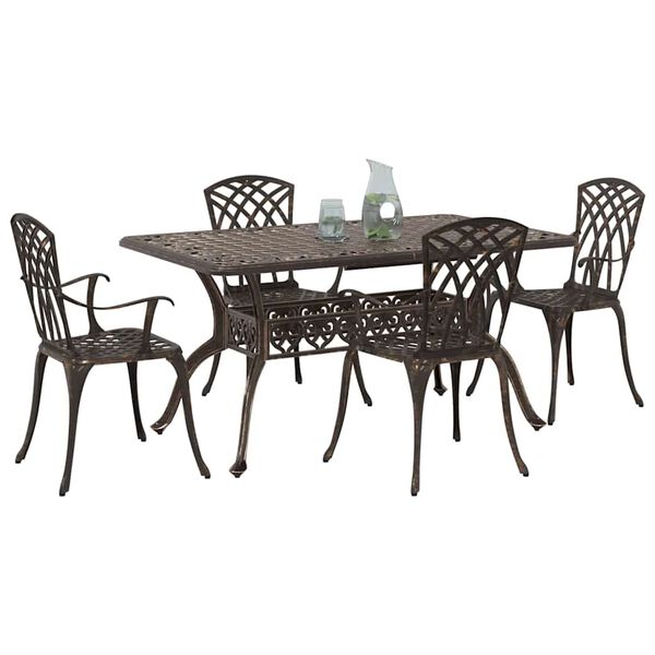vidaXL Conjunto de Comedor de Jard&iacute;n 5 pcs Bronce Aluminio