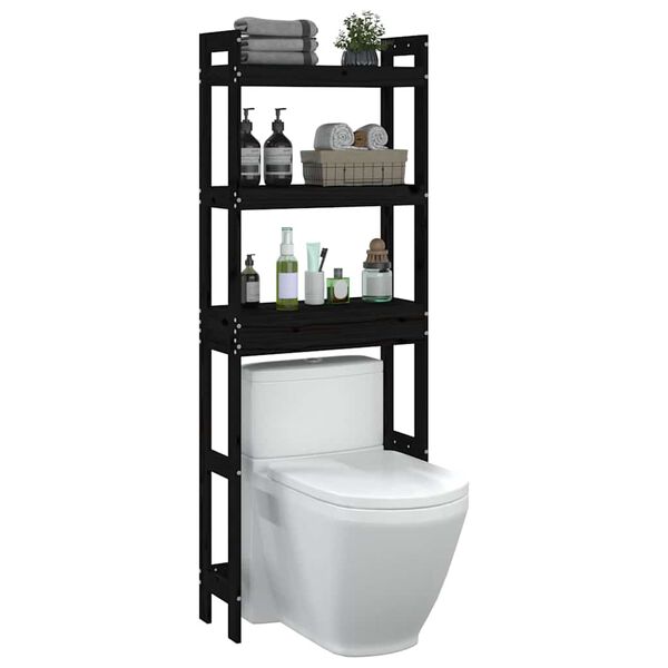 vidaXL Estante de ba&ntilde;o madera maciza de pino negro 63x26x171 cm