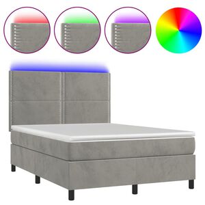 vidaXL Cama box spring colch&oacute;n y LED terciopelo gris claro 140x200 cm