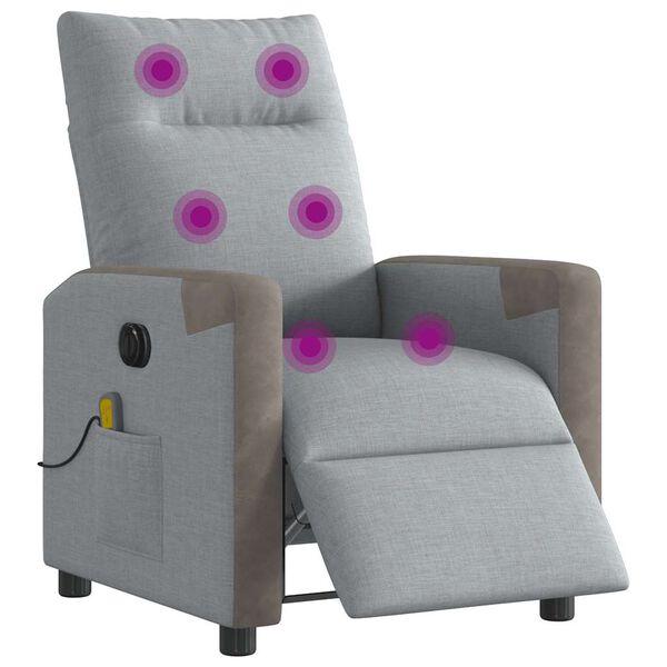 vidaXL Sill&oacute;n reclinable de masaje el&eacute;ctrico tela gris claro