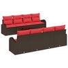 vidaXL Juego de Sof&aacute; con coj&iacute;n 9 pcs Beige y Rojo rat&aacute;n sint&eacute;tico