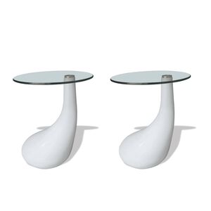vidaXL Mesa de centro superficie redonda vidrio 2 uds blanco brillante