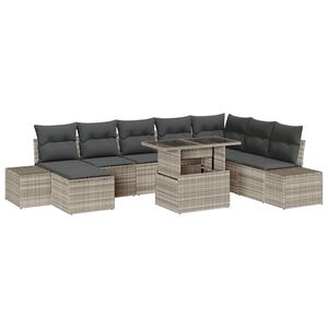 vidaXL Conjunto de sof&aacute; de jard&iacute;n 9 uds. Gris Claro rat&aacute;n sint&eacute;tico