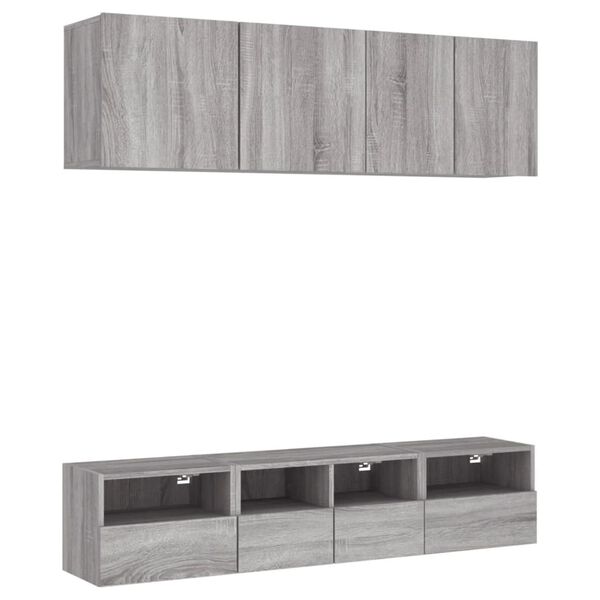 vidaXL Muebles de TV de pared 5 pzas madera de ingenier&iacute;a gris Sonoma