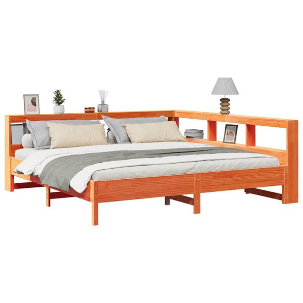 vidaXL Cama con estanter&iacute;a sin colch&oacute;n madera maciza marr&oacute;n 200x200 cm