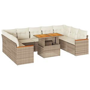 vidaXL Set sof&aacute;s jard&iacute;n y cojines 10 pzas rat&aacute;n sint&eacute;tico acacia beige