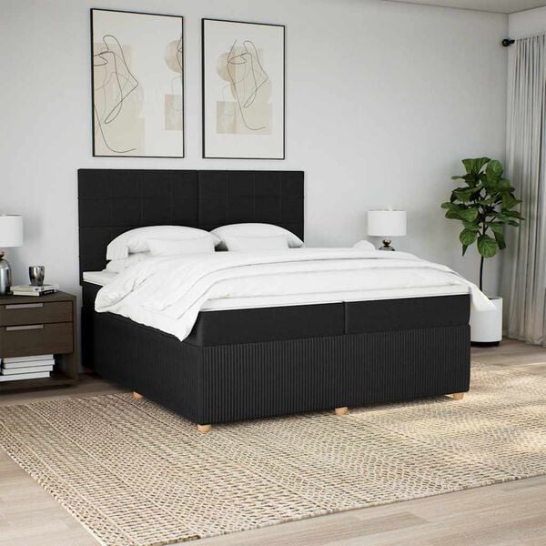 vidaXL Cama box spring con colch&oacute;n tela negro 200x200 cm