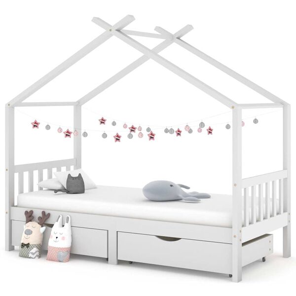vidaXL Estructura cama ni&ntilde;os y cajones madera maciza blanca 90x200 cm