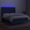 vidaXL Cama box spring colch&oacute;n y luces LED tela azul 140x200 cm