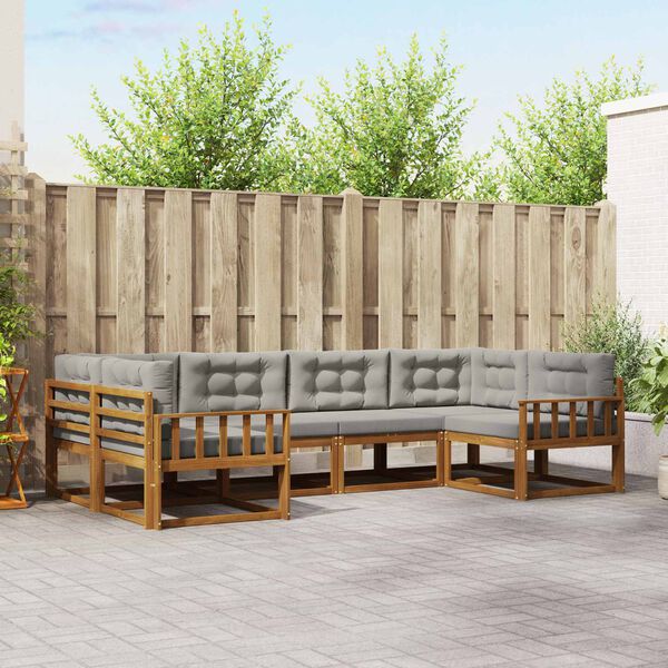 vidaXL Conjunto de sof&aacute;s de exterior 6 pcs Gris Natural y Claro