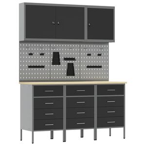 vidaXL Armario de trabajo 8 uds. Negro Madera Ingenierizada y Acero