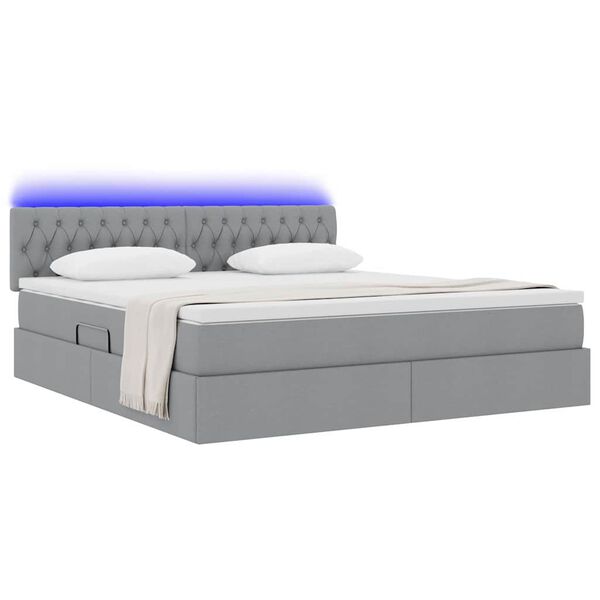vidaXL Cama con almacenamiento y LED Gris Claro 180 x 200 cm tela