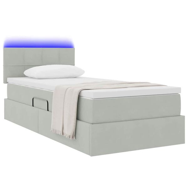 vidaXL Cama con almacenamiento y LED Gris Claro 90 x 190 cm Terciopelo