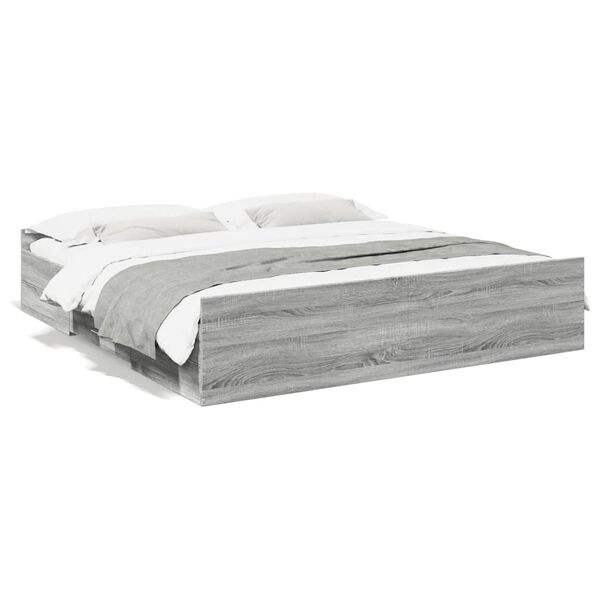 vidaXL Cama con cajones madera ingenier&iacute;a gris Sonoma 180x200 cm