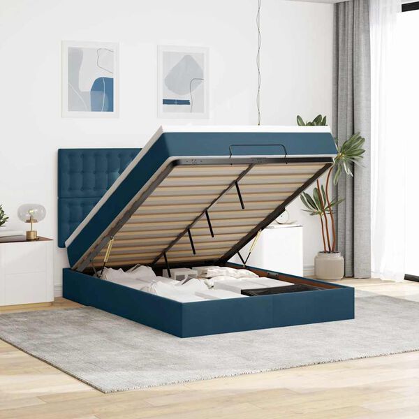 vidaXL Estructura de cama otomana con colchones terciopelo azul oscuro
