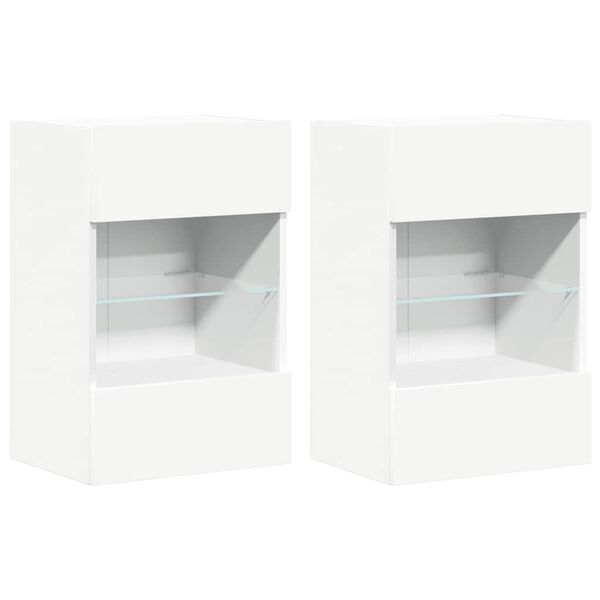 vidaXL Armarios de pared con luces LED para TV 2 uds blanco 40x30x60,5 cm