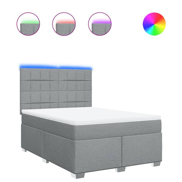 vidaXL Cama box spring con colch&oacute;n tela gris claro 140x190 cm