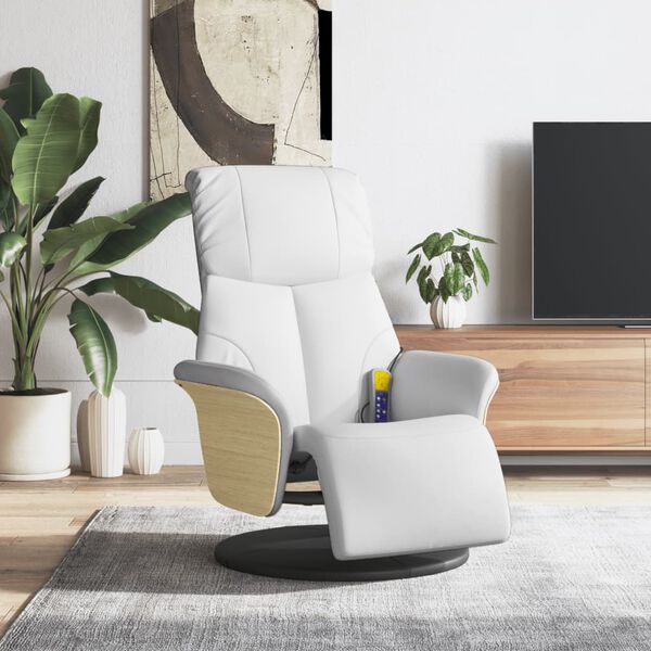 vidaXL Sill&oacute;n reclinable masaje con reposapi&eacute;s cuero sint&eacute;tico blanco
