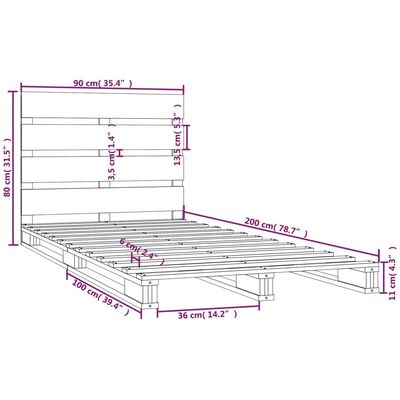 vidaXL Estructura de cama madera maciza de pino 90x200 cm