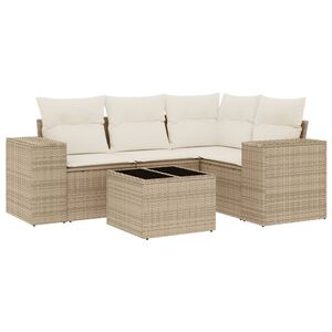vidaXL Juego de sof&aacute;s jard&iacute;n con cojines 5 pzas rat&aacute;n sint&eacute;tico beige