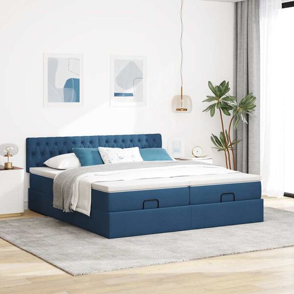 vidaXL Estructura de cama otomana con colchones tela azul 160x200 cm