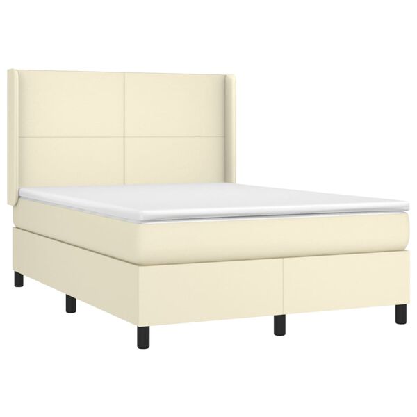 vidaXL Cama box spring con colch&oacute;n cuero sint&eacute;tico crema 140x190 cm