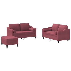 vidaXL Juego de sof&aacute;s con cojines 3 piezas tela rojo tinto