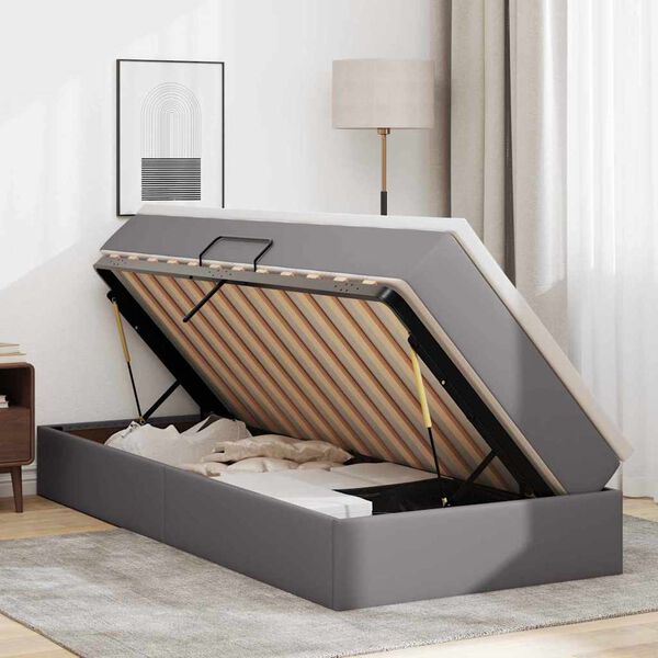 vidaXL Cama con almacenamiento y colch&oacute;n con colch&oacute;n Gris 90 x 200 cm