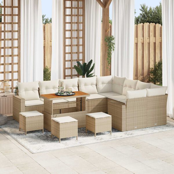 vidaXL Conjunto de sof&aacute;s de jard&iacute;n 13 pcs Beige rat&aacute;n sint&eacute;tico