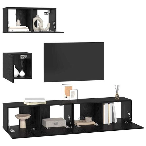 vidaXL Conjunto de mueble de TV 4 pcs Roble Negro Madera de ingeniería