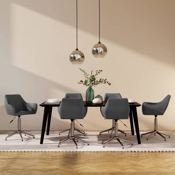 vidaXL Sillas de comedor giratorias 6 unidades tela gris oscuro