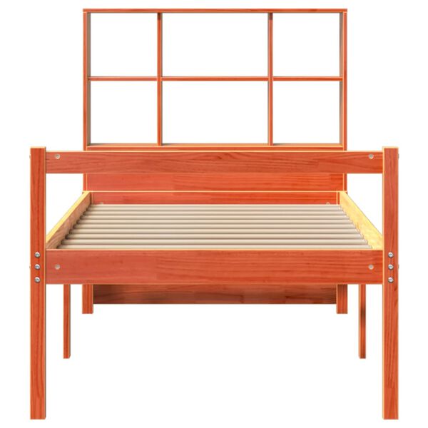 vidaXL Cama con estanter&iacute;a sin colch&oacute;n madera maciza marr&oacute;n 75x190 cm