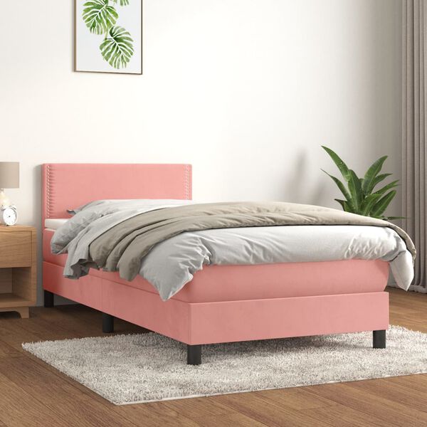 vidaXL Cama box spring con colch&oacute;n terciopelo rosa 80x200 cm