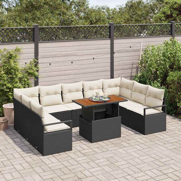 vidaXL Conjunto de sof&aacute; de jard&iacute;n 10 pcs Negro Polirat&aacute;n