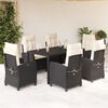 vidaXL Set de comedor de jard&iacute;n 7 pzas y cojines rat&aacute;n sint&eacute;tico negro