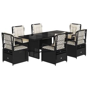 vidaXL Set de comedor de jard&iacute;n 7 pzas y cojines rat&aacute;n sint&eacute;tico negro