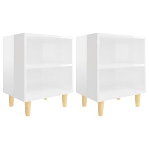 vidaXL Mesitas de noche patas madera 2 uds blanco brillo 40x30x50 cm