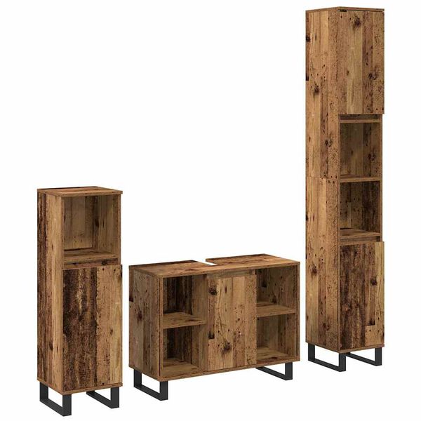 vidaXL Juego de muebles de ba&ntilde;o 3 pcs Marr&oacute;n Madera de ingenier&iacute;a