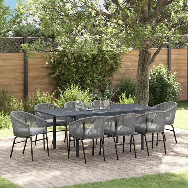 vidaXL Conjunto de Comedor de Jard&iacute;n 9 pcs Gris rat&aacute;n sint&eacute;tico