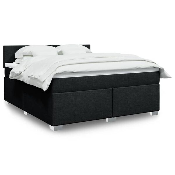 vidaXL Cama box spring con colch&oacute;n tela negro 180x200 cm