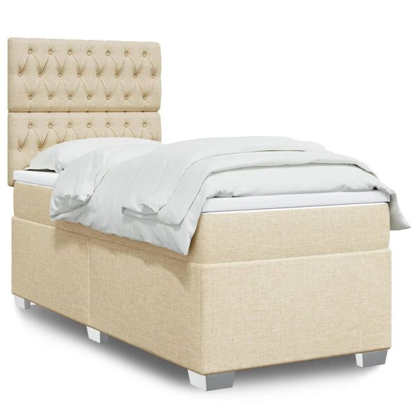 vidaXL Cama box spring con colch&oacute;n tela color crema 90x190 cm