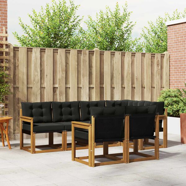 vidaXL Conjunto de sof&aacute;s de exterior con coj&iacute;n 7 pcs Natural y negro