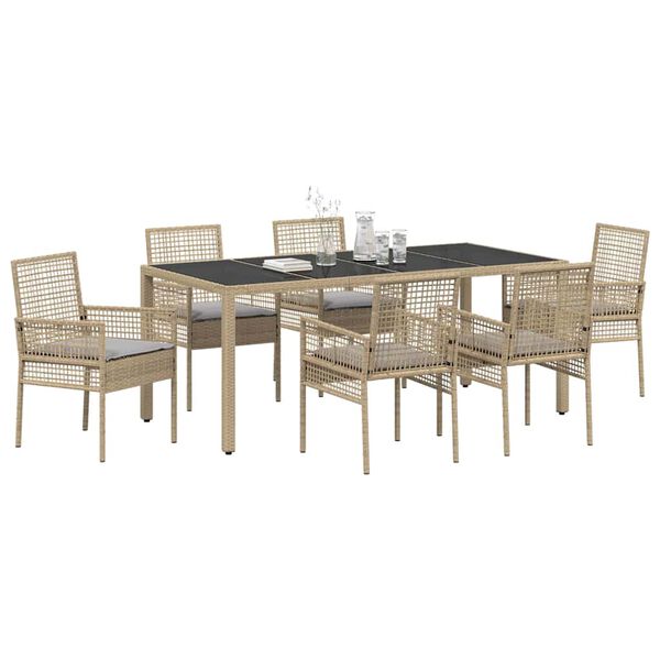 vidaXL Conjunto de Comedor de Jard&iacute;n 7 pcs Beige rat&aacute;n sint&eacute;tico