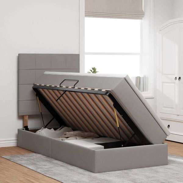 vidaXL Cama con almacenamiento y LED Taup&eacute; 100 x 200 cm Poli&eacute;ster