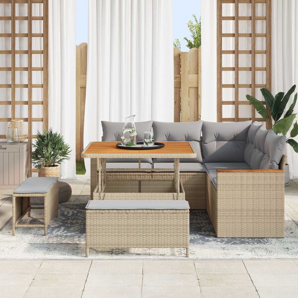 vidaXL Conjunto de sof&aacute;s de jard&iacute;n 8 pcs Beige rat&aacute;n sint&eacute;tico