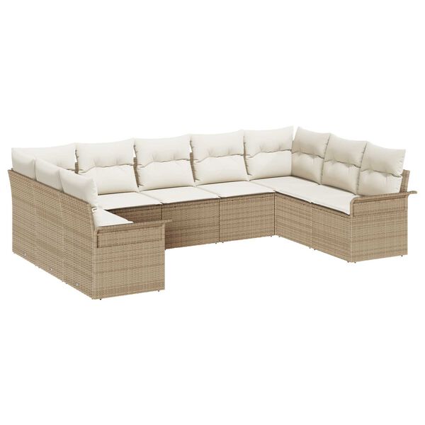 vidaXL Conjunto de sof&aacute; de jard&iacute;n 9 pcs Beige rat&aacute;n sint&eacute;tico