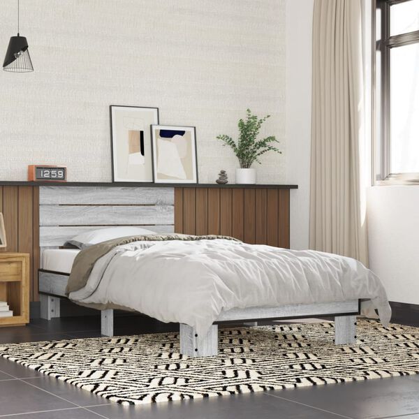 vidaXL Estructura cama madera ingenier&iacute;a metal gris Sonoma 90x190 cm