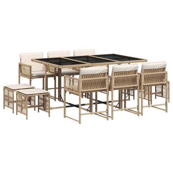 vidaXL Set comedor de jard&iacute;n 11 pzas con cojines rat&aacute;n sint&eacute;tico beige