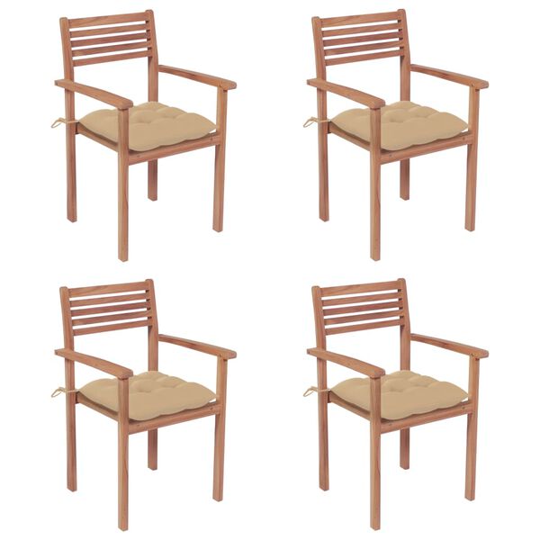 vidaXL Sillas de jard&iacute;n con cojines 4 uds madera maciza de teca beige