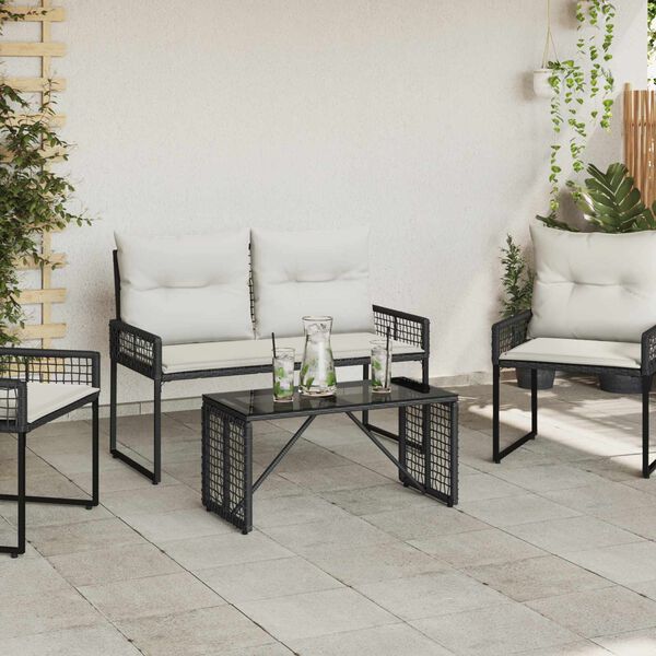 vidaXL Mesa de exterior Negro 80 x 40 x 40 cm Rattan PE y Cristal